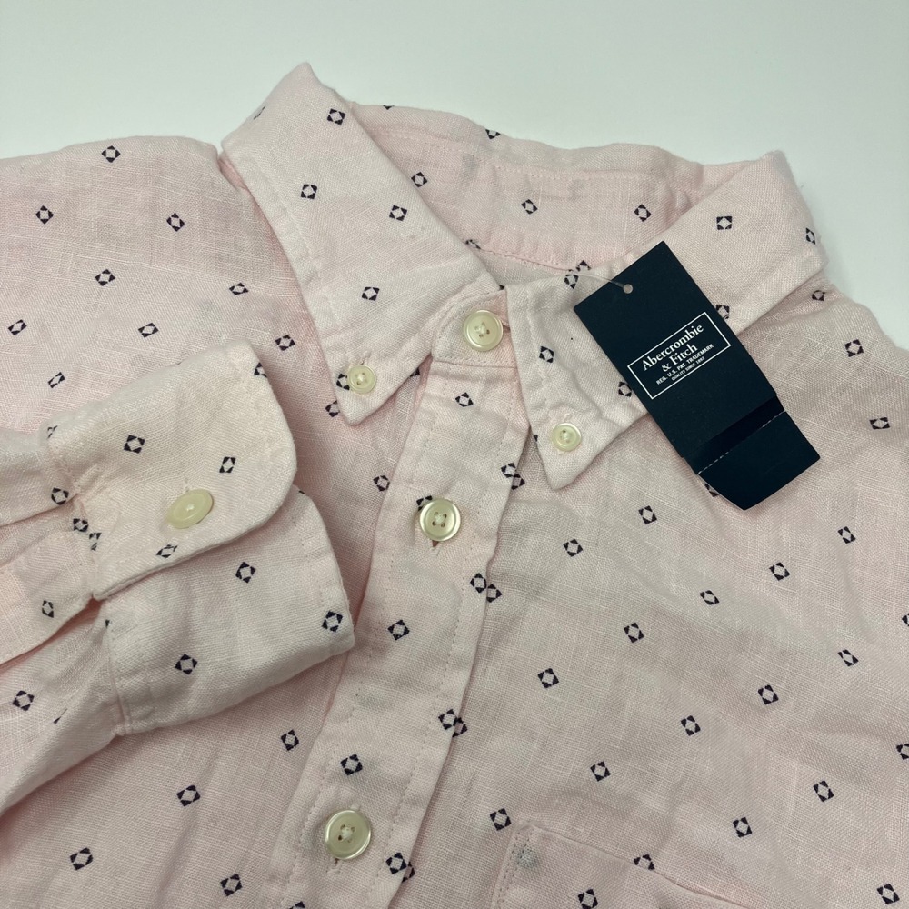 NEW Abercrombie & Fitch Linen Shirt Men's M Pink All Over Print Button Down NWT